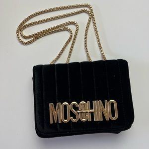 Moschino velvet crossbody or shoulder bag with gold tone hardware
